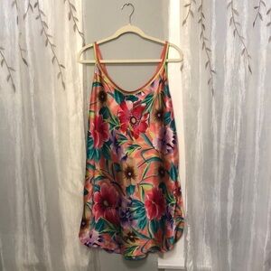 Just My Size Sleepwear Satin Tropical Floral Mini Dress Slip Nightgown